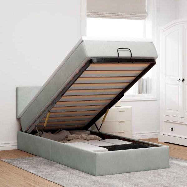 ARDEBO.de - Ottoman-Bett mit Matratze Hellgrau 90x190 cm Samt