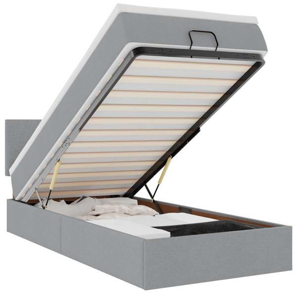 Ottoman-Bett mit Matratze Hellgrau 100x200 cm Stoff