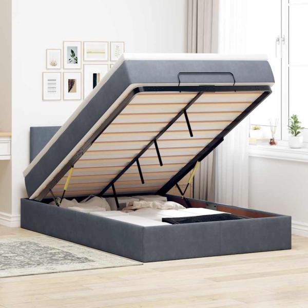 ARDEBO.de - Ottoman-Bett mit Matratze Dunkelgrau 120x190 cm Samt