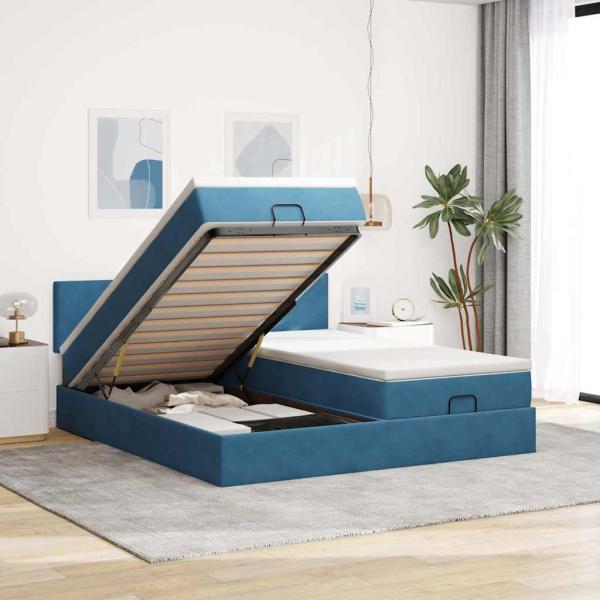ARDEBO.de - Ottoman-Bett mit Matratzen Dunkelblau 180x200 cm Samt