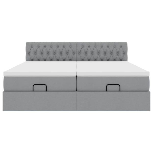 Ottoman-Bett mit Matratzen Hellgrau 160x200 cm Stoff
