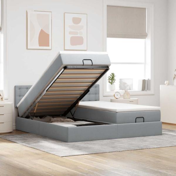 ARDEBO.de - Ottoman-Bett mit Matratzen Hellgrau 160x200 cm Stoff