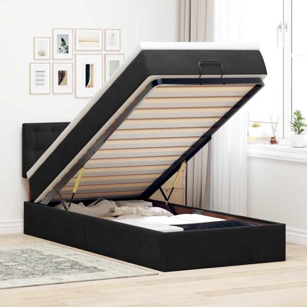 ARDEBO.de - Ottoman-Bett mit Matratze Schwarz 80x200 cm Samt