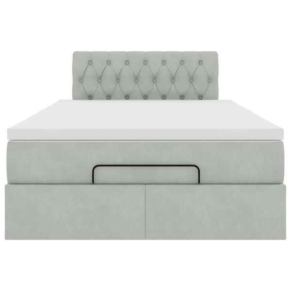 Ottoman-Bett mit Matratze Hellgrau 120x190 cm Samt