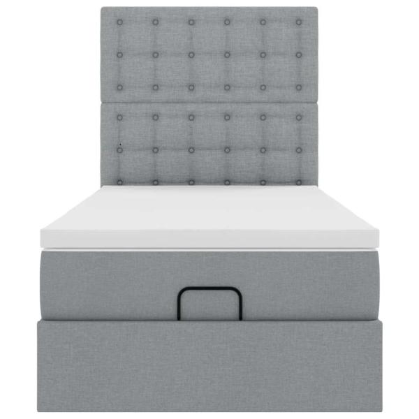 Ottoman-Bett mit Matratze Hellgrau 90x200 cm Stoff