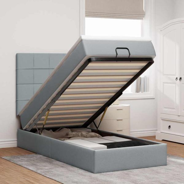ARDEBO.de - Ottoman-Bett mit Matratze Hellgrau 100x200 cm Stoff