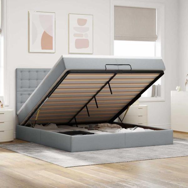 ARDEBO.de - Ottoman-Bett mit Matratzen Hellgrau 200x200 cm Stoff