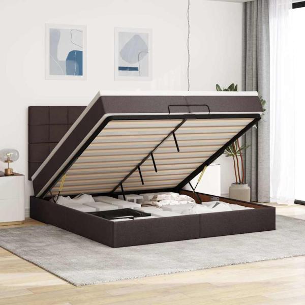 ARDEBO.de - Ottoman-Bett mit Matratzen Dunkelbraun 200x200 cm Stoff