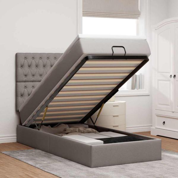 ARDEBO.de - Ottoman-Bett mit Matratze Taupe 90x190 cm Stoff