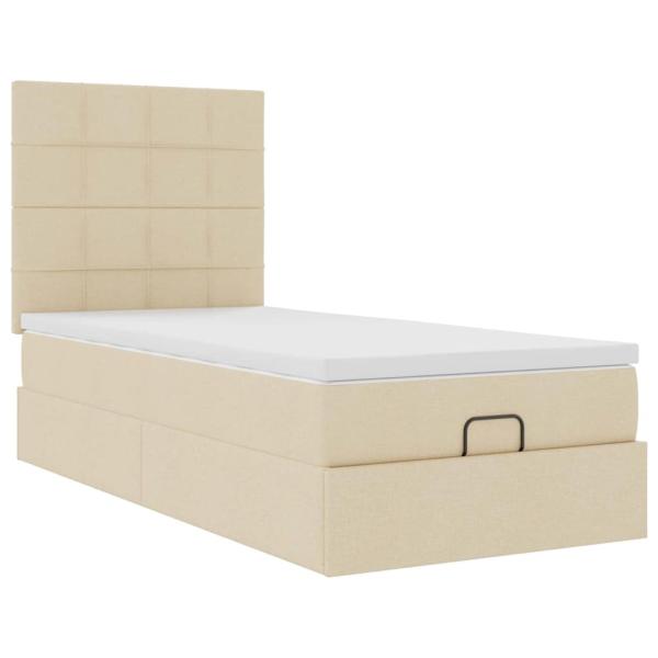 ARDEBO.de - Ottomane Bett mit Matratze & LEDs Creme 90x200 cm Stoff