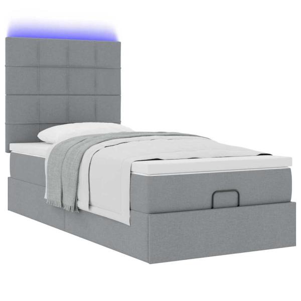 ARDEBO.de - Ottoman-Bett mit Matratze Hellgrau 90x200 cm Stoff