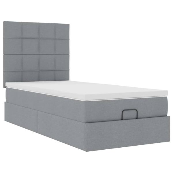 Ottomane Bett mit Matratze & LEDs Hellgrau 90x200 cm Stoff