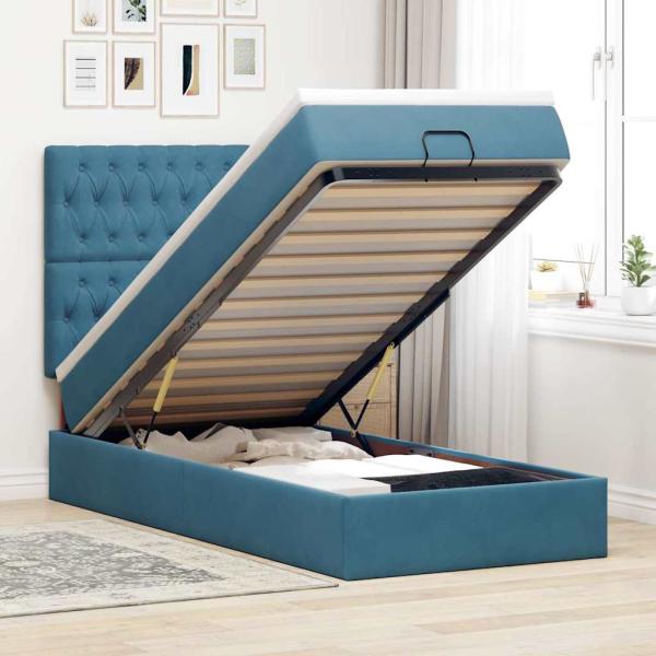 ARDEBO.de - Ottoman-Bett mit Matratzen Dunkelblau 90x200 cm Samt