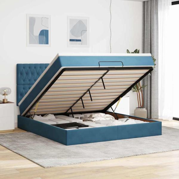 ARDEBO.de - Ottoman-Bett mit Matratzen Dunkelblau 180x200 cm Samt