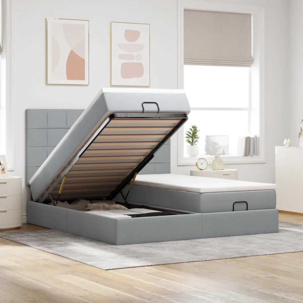ARDEBO.de - Ottoman-Bett mit Matratzen Hellgrau 200x200 cm Stoff