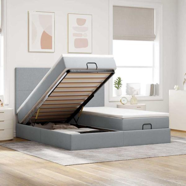 ARDEBO.de - Ottoman-Bett mit Matratzen Hellgrau 200x200 cm Stoff