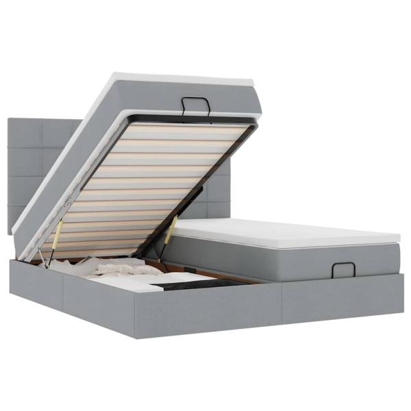 Ottoman-Bett mit Matratzen Hellgrau 180x200 cm Stoff