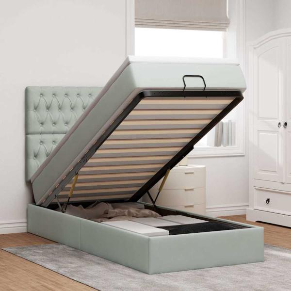 ARDEBO.de - Ottoman-Bett mit Matratzen Hellgrau 90x200 cm Samt