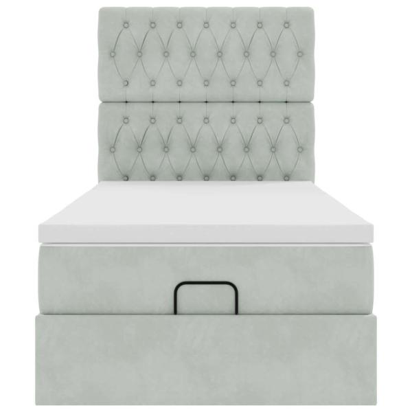 Ottoman-Bett mit Matratzen Hellgrau 90x200 cm Samt