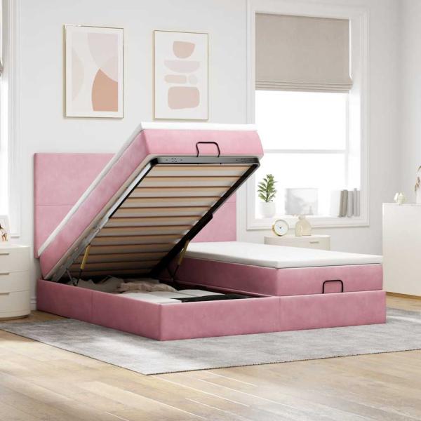 ARDEBO.de - Ottoman-Bett mit Matratzen Rosa 200x200 cm Samt