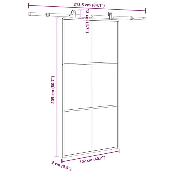 Schiebetür mit Beschlag 102x205 cm ESG-Glas & Aluminium