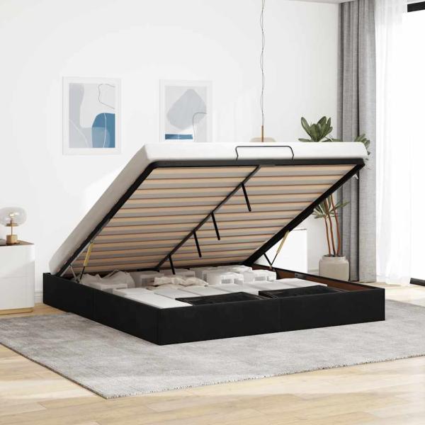 ARDEBO.de - Ottoman-Bett ohne Matratze Schwarz 180x200 cm Samt