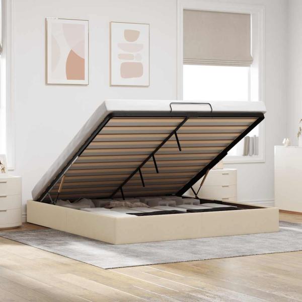 ARDEBO.de - Ottoman-Bett ohne Matratze Creme 200x200 cm Stoff