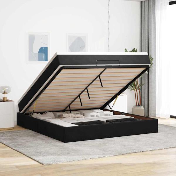 ARDEBO.de - Ottoman-Bett mit Matratze Schwarz 180x200 cm Samt