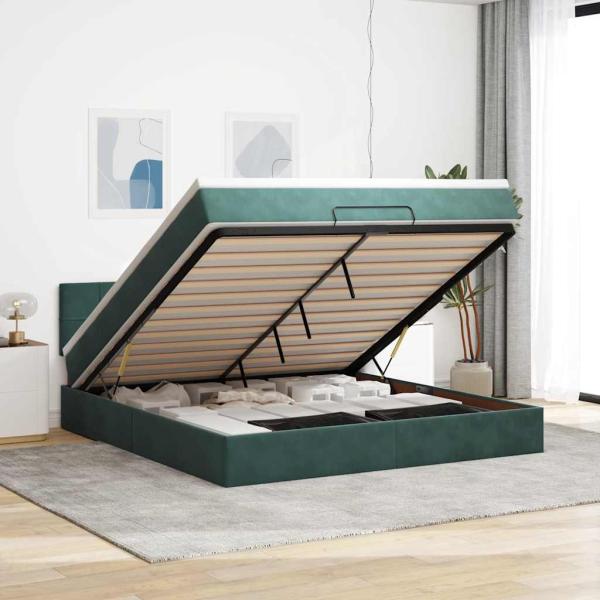 ARDEBO.de - Ottoman-Bett mit Matratze Dunkelgrün 180x200 cm Samt