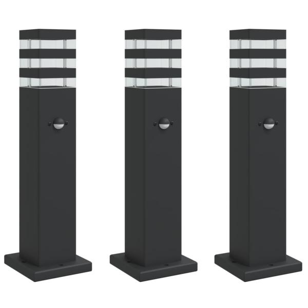 ARDEBO.de - Wegeleuchten mit Bewegungsmelder 3 Stk. Schwarz 50 cm Aluminium