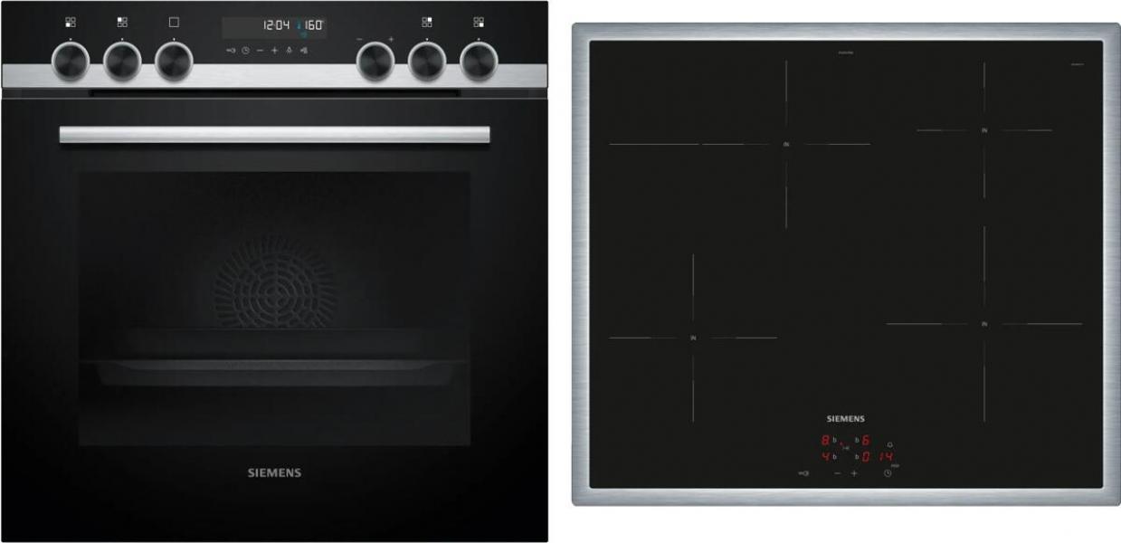 ARDEBO.de Siemens PQ521IB02 Einbau-Herd-Set mit Induktionskochfeld (EI645CFB6E + HE578BBS4), 60 cm breit, 71 L, activeClean, cookControl30, 3D Heißluft, Rahmen aufliegend, schwarz