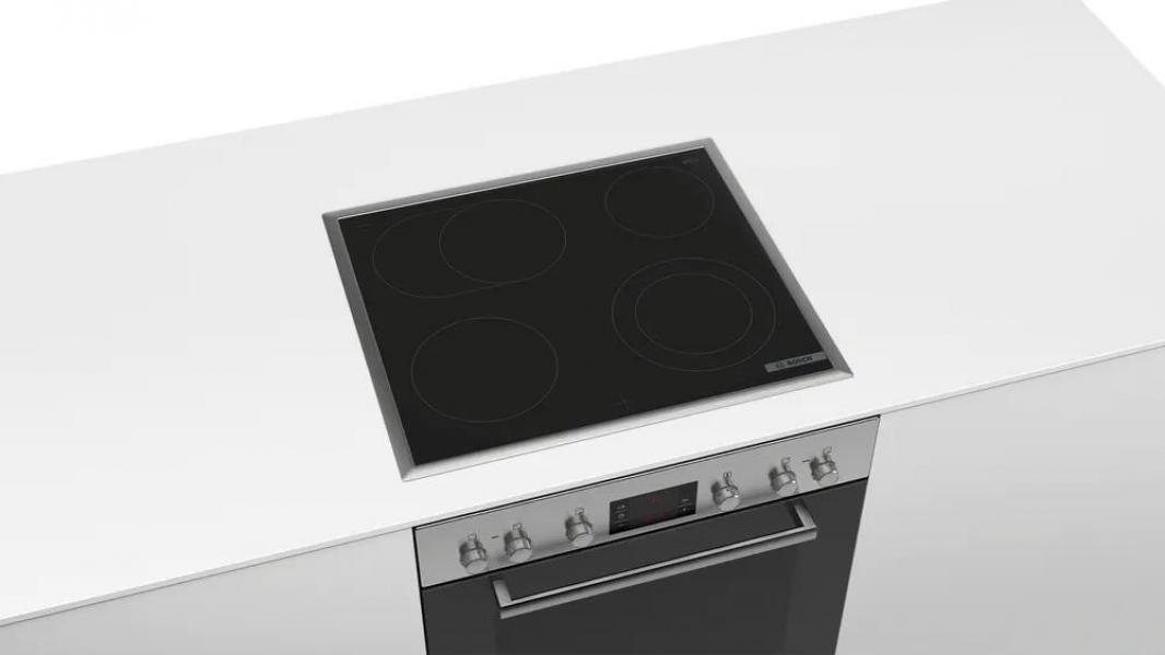 Bosch HND211LB1 EEK: A Einbau-Herd-Set mit Elektro-Kochfeld (HEF113BA0 + NKN645GA2E), 60 cm breit, 66 L, 3D-Heißluft, Drehwähler, Kindersicherung, Rahmen aufliegend, schwarz