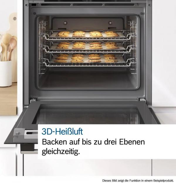Bosch HND211LB1 EEK: A Einbau-Herd-Set mit Elektro-Kochfeld (HEF113BA0 + NKN645GA2E), 60 cm breit, 66 L, 3D-Heißluft, Drehwähler, Kindersicherung, Rahmen aufliegend, schwarz