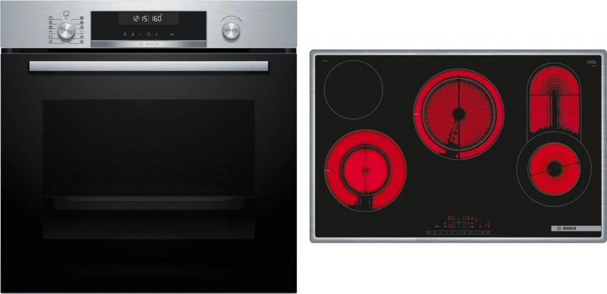 ARDEBO.de Bosch HBD672LS82 EEK: A+ Einbau-Backofen-Set mit Elektro-Kochfeld (HBG578BS3 + PKC845FP1D), 60 cm breit, 71 L, 3D-Heißluft, Air Fry, Pyrolytisch+Hydrolytisch, Kochfeld 80 cm breit, Rahmen aufliegend, schwarz