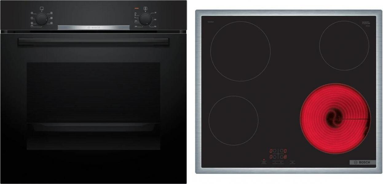 ARDEBO.de Bosch HBD230CR63 EEK: A Einbau-Backofen-Set mit Elektro-Kochfeld (HBA510BA3 + PKE645BA2E), 60 cm breit, 71 L, 3D-Heißluft, Drehknebel, Kindersicherung, Rahmen aufliegend, schwarz