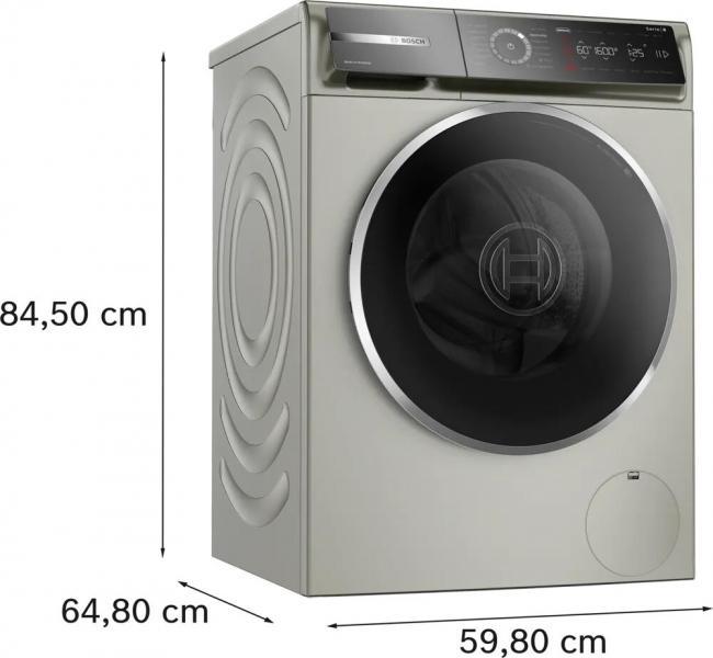 Bosch WGB2560X1 Serie 8 10kg Frontlader Waschmaschine, 60 cm breit, 1600 U/Moin, AquaStop, Fleckenautomatik, 4D Wash System, Nachlegefunktion, Silber-inox