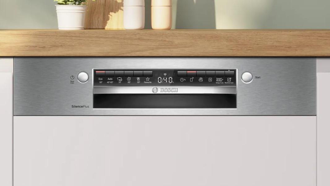 Bosch SMI4ETS08E Serie 4 Teilintegrierter Geschirrspüler, 60 cm breit, 13 Maßgedecke, AquaStop, Kindersicherung, HomeConnect, Gebürsteter Stahl