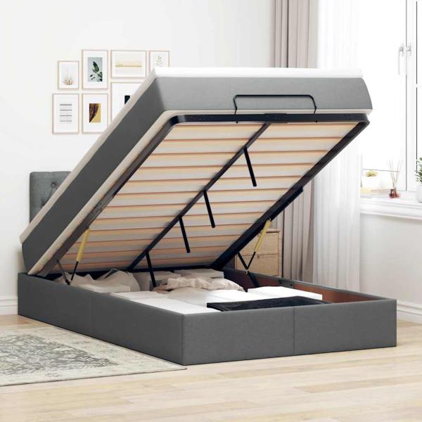 ARDEBO.de - Ottoman-Bett mit Matratze Dunkelgrau 120x200 cm Stoff