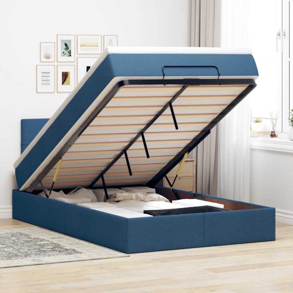 ARDEBO.de - Ottoman-Bett mit Matratze Blau 120x190 cm Stoff