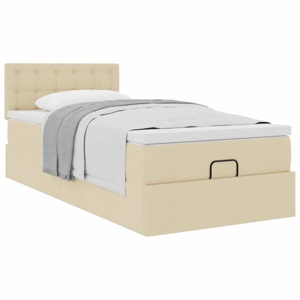 ARDEBO.de - Ottoman-Bett mit Matratze Creme 90x200 cm Stoff