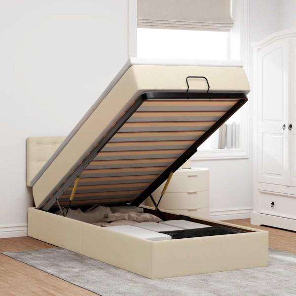 ARDEBO.de - Ottoman-Bett mit Matratze Creme 90x190 cm Stoff