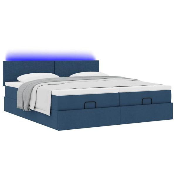 Ottoman-Bett mit Matratzen & LEDs Blau 180x200 cm Stoff