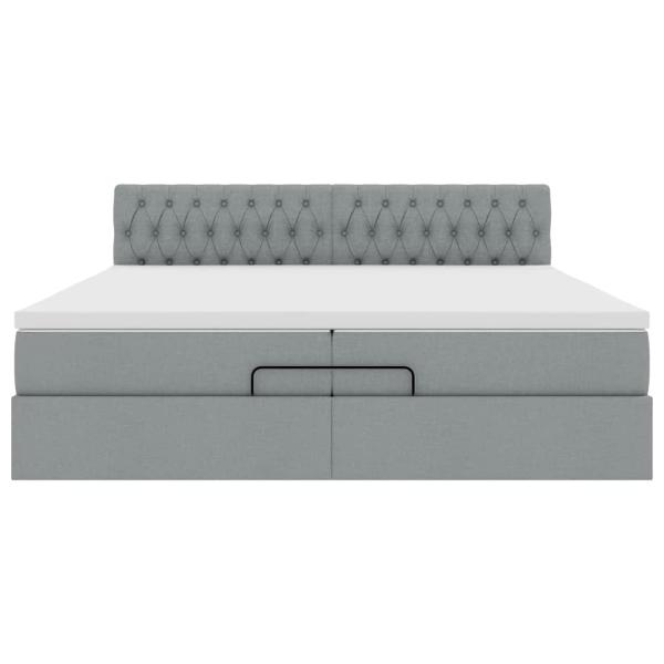 Ottoman-Bett mit Matratzen Hellgrau 200x200 cm Stoff