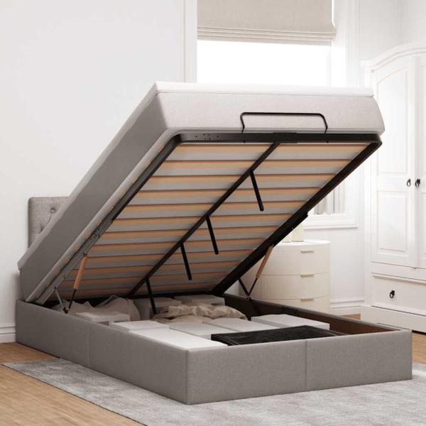 ARDEBO.de - Ottoman-Bett mit Matratze Taupe 120x200 cm Stoff