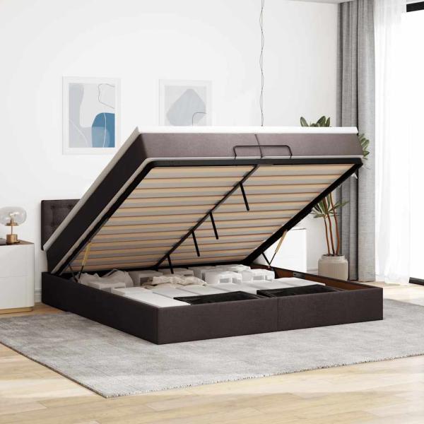 ARDEBO.de - Ottoman-Bett mit Matratzen Dunkelbraun 200x200 cm Stoff