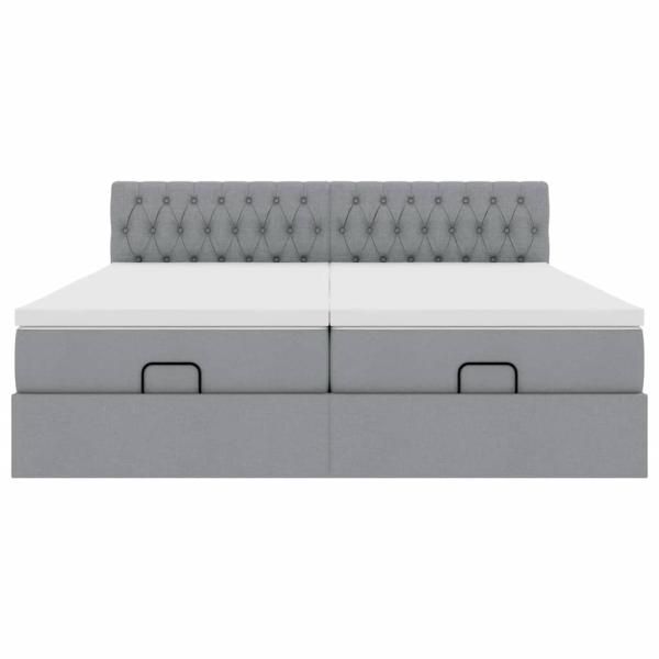 Ottoman-Bett mit Matratzen & LEDs Hellgrau 180x200 cm Stoff