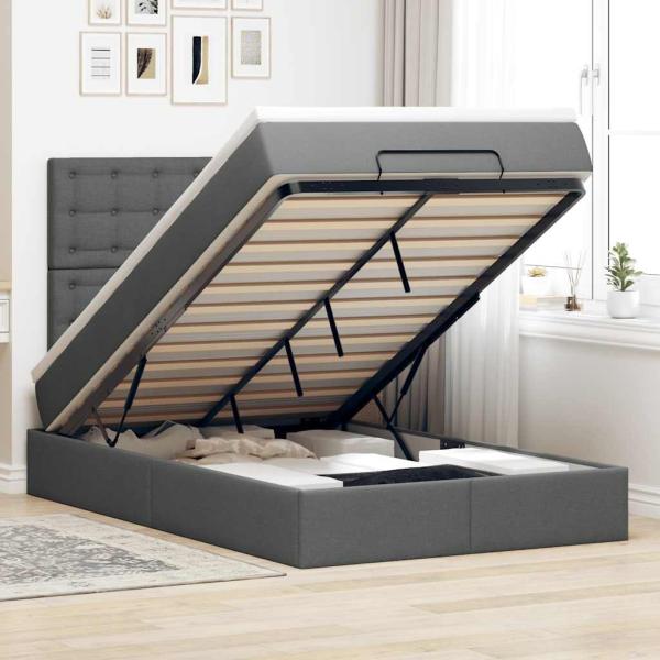 ARDEBO.de - Ottoman-Bett mit Matratze Dunkelgrau 120x190 cm Stoff