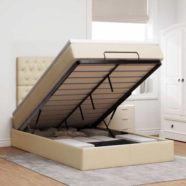 ARDEBO.de - Ottoman-Bett mit Matratze Creme 120x190 cm Stoff