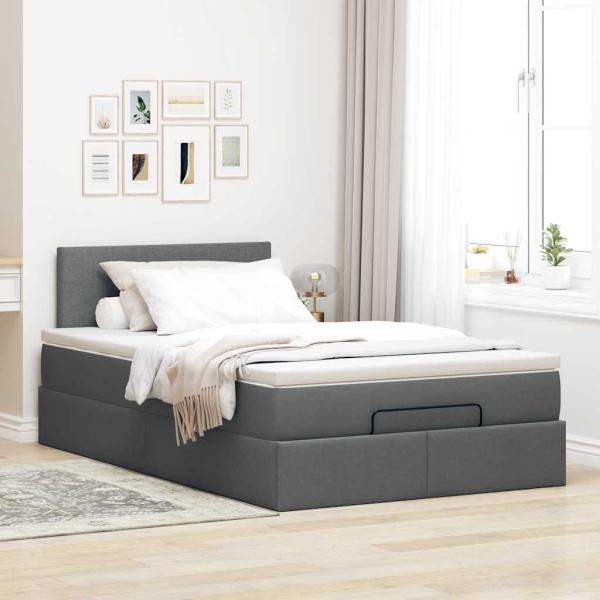 Ottoman-Bett mit Matratze Dunkelgrau 120x200 cm Stoff