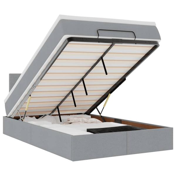 Ottoman-Bett mit Matratze Hellgrau 120x190 cm Stoff